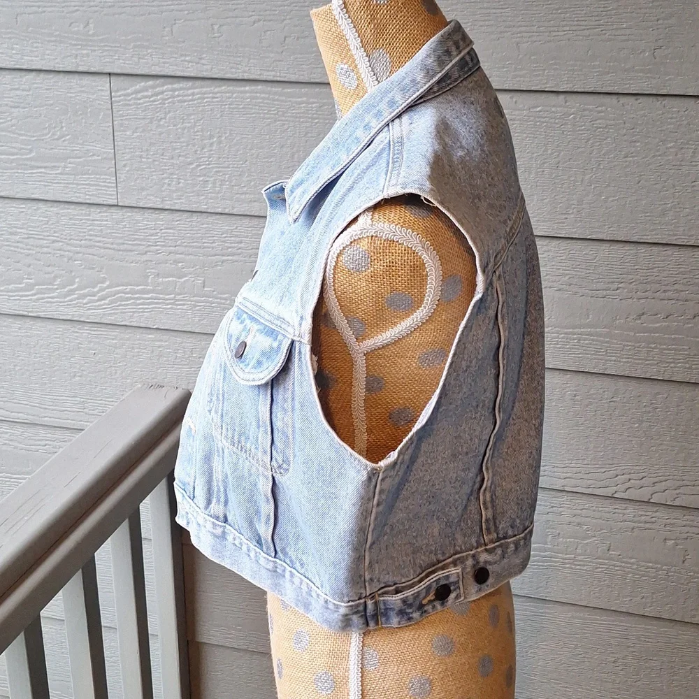Vintage 90s Great Land trading company cropped denim vest size small - Picture 7 of 11